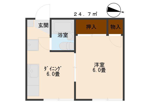 ＪＲ高崎線 倉賀野駅 徒歩57分 2階建 築42年(1DK/2階)の間取り写真