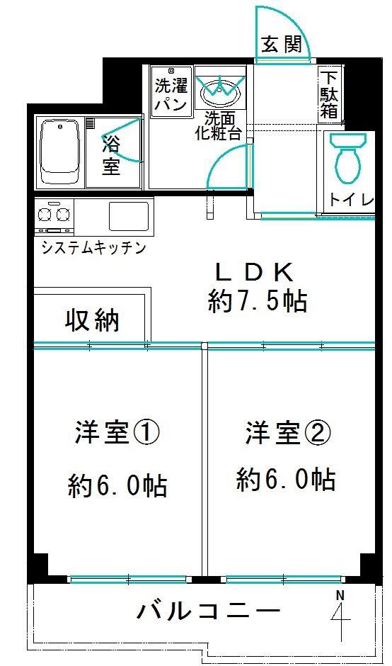 両国緑スカイハイツ(2LDK/6階)の間取り写真