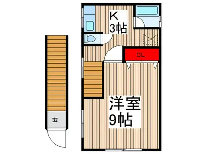 上河内荘(1K/2階)の間取り写真