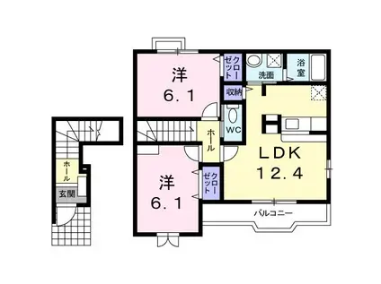 リュエル・1(2LDK/2階)の間取り写真