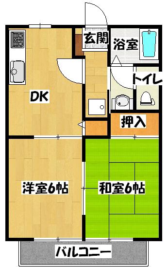 コスモピアI(2DK/1階)の間取り写真