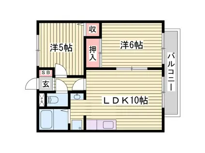 サンライフ新町 B棟(2LDK/2階)の間取り写真