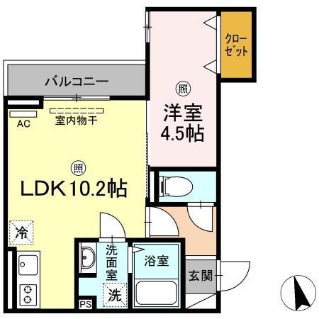ベイ ブランシェ老松(1LDK/3階)の間取り写真