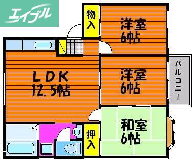 センスフルタウン西王寺 I E(3LDK/2階)の間取り写真