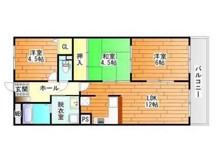 グランドール高鷲(3LDK/3階)の間取り写真