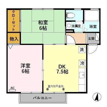 リジエール(2DK/2階)の間取り写真
