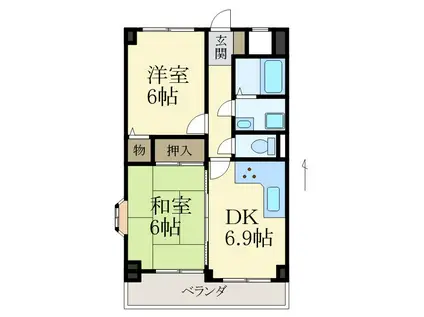 グリーンヒル北大池(2DK/1階)の間取り写真