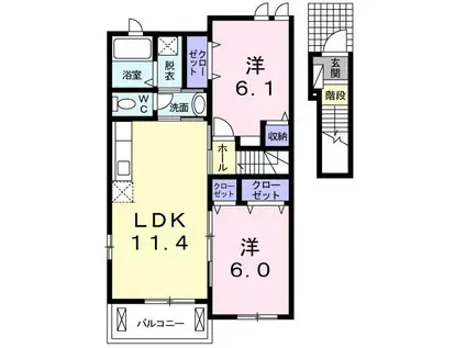 エクセルM・I A棟(2LDK/2階)の間取り写真