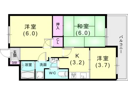 兵庫駅前アーバンライフ(3K/2階)の間取り写真
