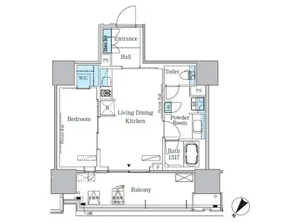 HARUMI FLAG PORT VILLAGE A棟(1LDK/14階)の間取り写真