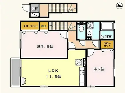 レコルトC棟(2LDK/2階)の間取り写真