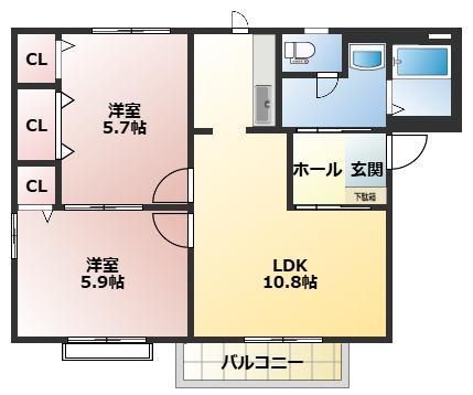 ファミールN (2LDK/2階)の間取り写真