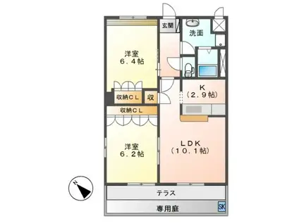 リュミエール・A棟(2LDK/1階)の間取り写真