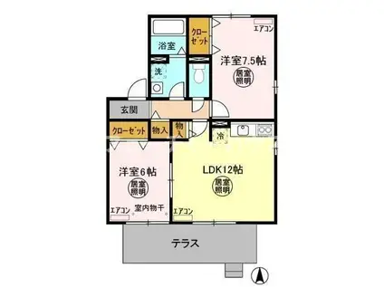 ROYAL GARDEN CASAHARA D(2LDK/1階)の間取り写真