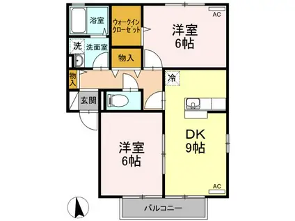 ラ・ヴェールA(2DK/1階)の間取り写真