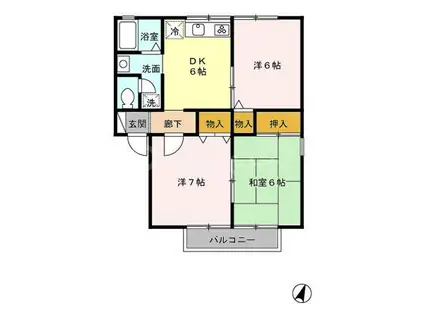 サウスメゾンB(3DK/1階)の間取り写真