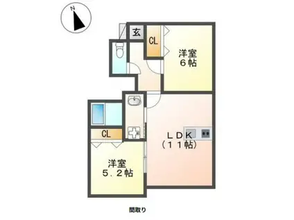 トラミッドビラ花田(2LDK/1階)の間取り写真
