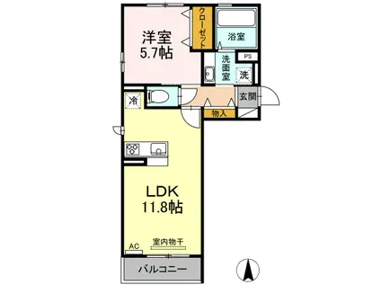 ルヴェデュソレイユ II(1LDK/2階)の間取り写真
