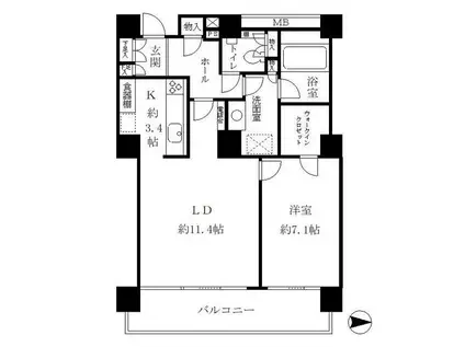 リバーポイントタワー(1LDK/15階)の間取り写真