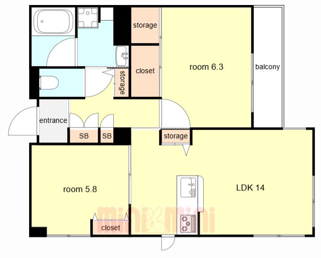 フォレナ神戸住吉(2LDK/3階)の間取り写真