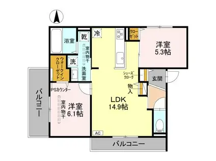 D-RESIDENCE高槻市下田部A棟(2LDK/3階)の間取り写真