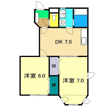 エンゼルハイツ高須(2DK/1階)の間取り写真