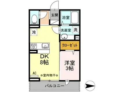 ルナマリア国立A(1DK/3階)の間取り写真