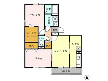 グランコート並柳 B棟(2LDK/2階)の間取り写真