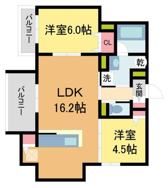 D-RESIDENCE荘園B(2LDK/1階)の間取り写真