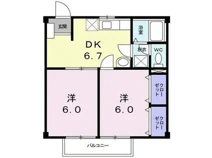 ニューシティタカ(2DK/1階)の間取り写真