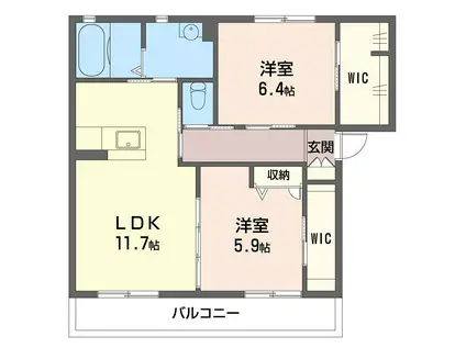 シャンティ韮川 C(2LDK/1階)の間取り写真