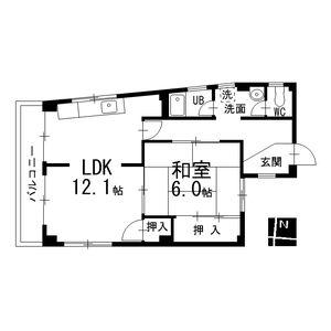スカイハイツ(1LDK/2階)の間取り写真