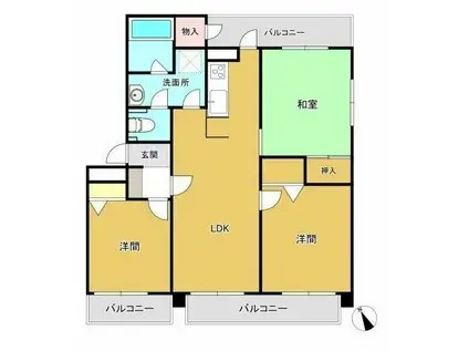 花園マンション(3LDK/3階)の間取り写真