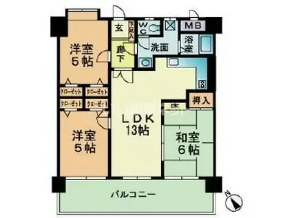 グランドパレス到津(3LDK/2階)の間取り写真