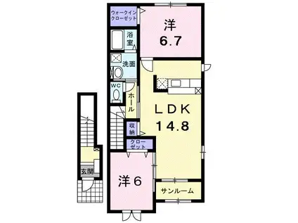 富山地鉄富山港線 萩浦小学校前駅 車で7分 2階建 築16年(2LDK/2階)の間取り写真