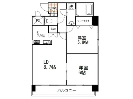 ノースコート新橋(2LDK/2階)の間取り写真