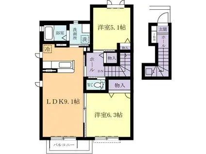 マストライフみどりのB(2LDK/2階)の間取り写真