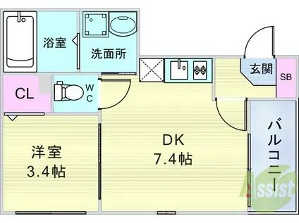 ハーモニーテラス千成町(1DK/1階)の間取り写真