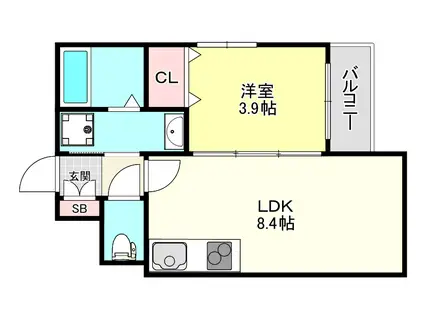 アーバンヴィラ平野(1LDK/3階)の間取り写真