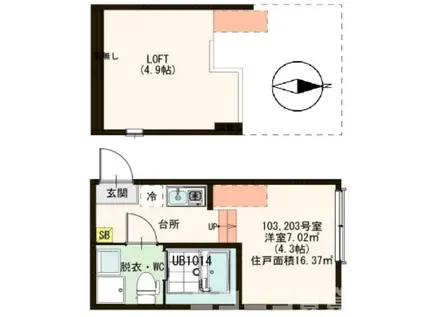 ハーモニーテラス北小岩IX(ワンルーム/1階)の間取り写真