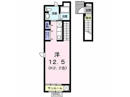 グリュックラオム(ワンルーム/2階)の間取り写真