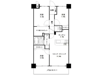 アルファスマート吉方温泉(3LDK/10階)の間取り写真