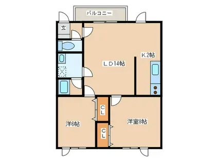 ヒルトップ中の島セカンドA(2LDK/2階)の間取り写真