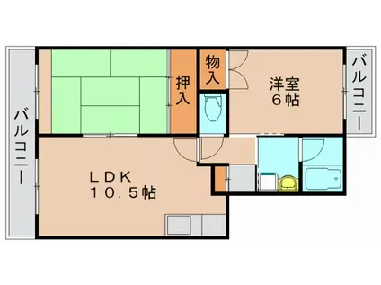 エクセレント古田(2LDK/3階)の間取り写真