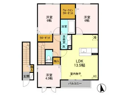 D-ROOM プティール B 203(3LDK/2階)の間取り写真