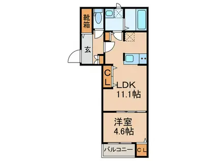 ラシーネ山光(1LDK/1階)の間取り写真