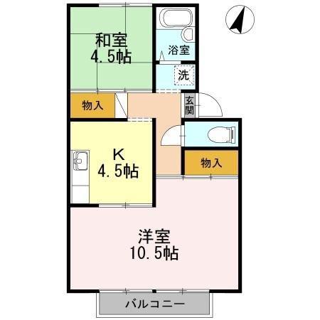 プレジール小崎(2K/2階)の間取り写真