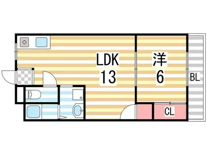 ジュエル1番館(1LDK/2階)の間取り写真