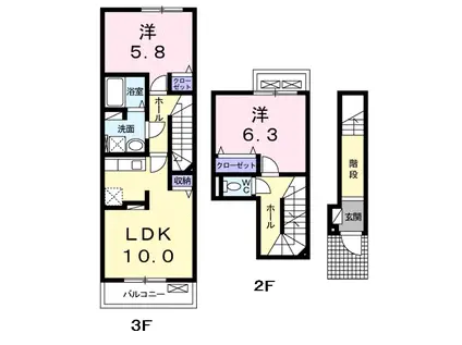 オリエンタルコートA(2LDK/2階)の間取り写真