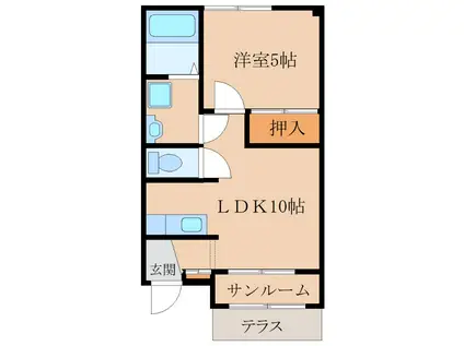 ヒルズハイアット(1LDK/1階)の間取り写真